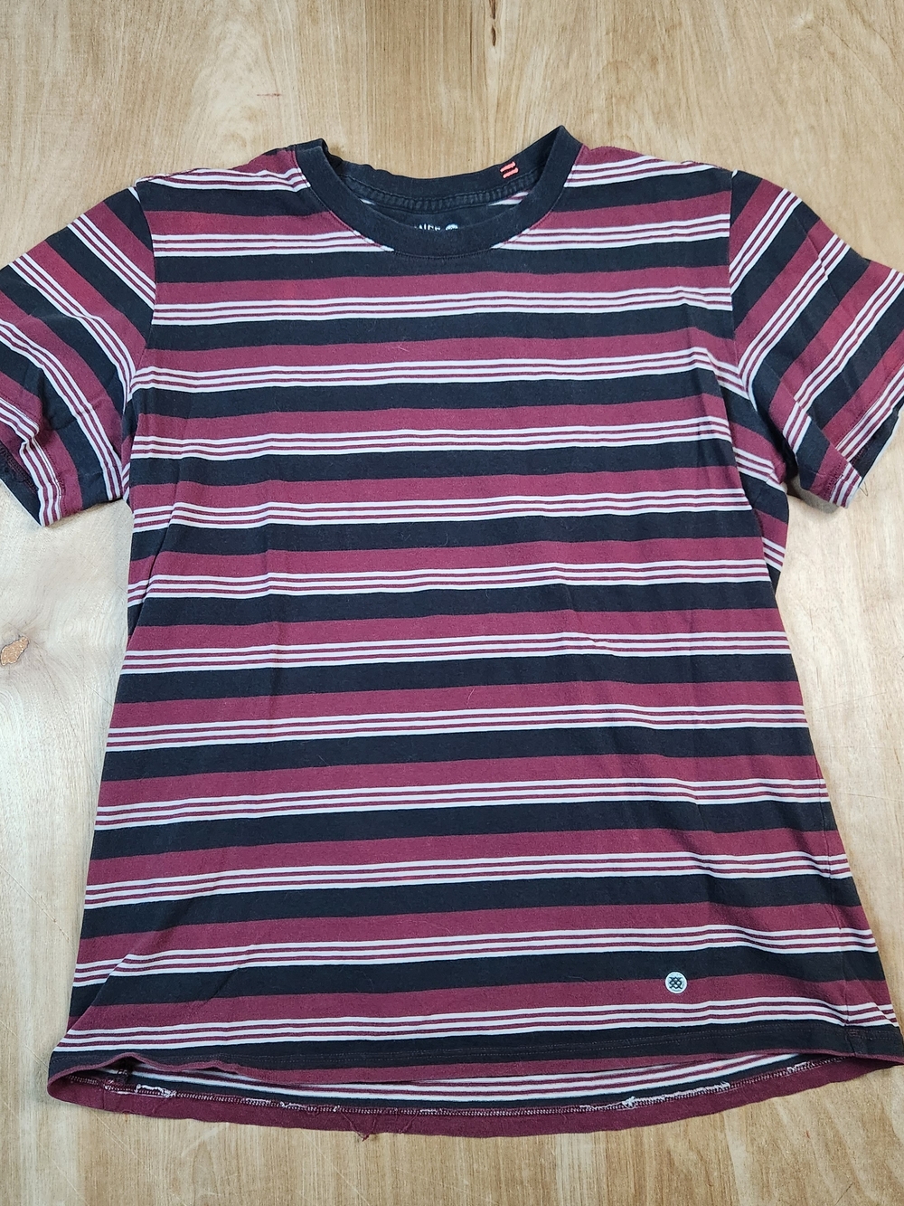 Stance The Crew T Womens Burgundy and Black Striped Short-Sleeve Tee Size M